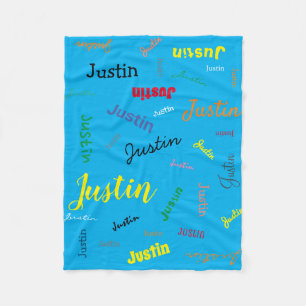 Personalised Boy Name Monogram Blue Cute Fleece Blanket