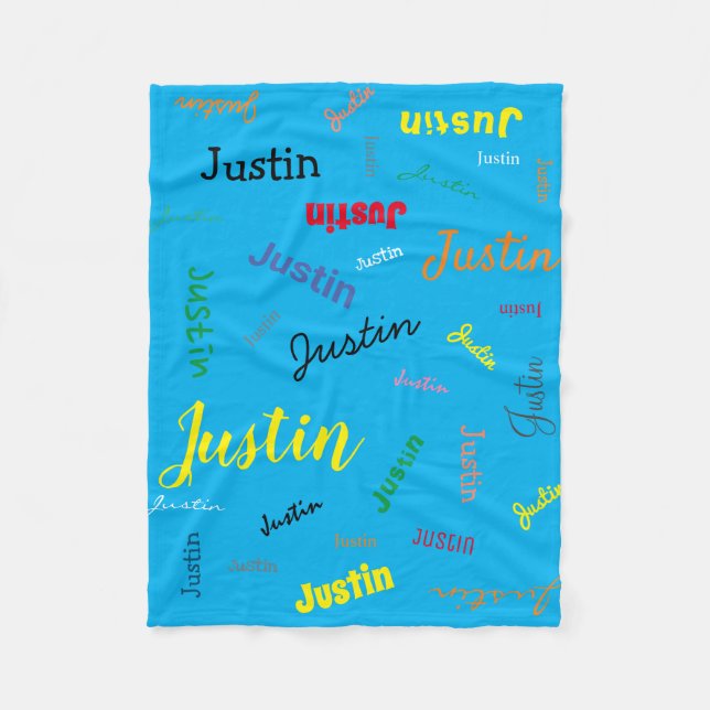 Personalised Boy Name Monogram Blue Cute Fleece Blanket (Front)