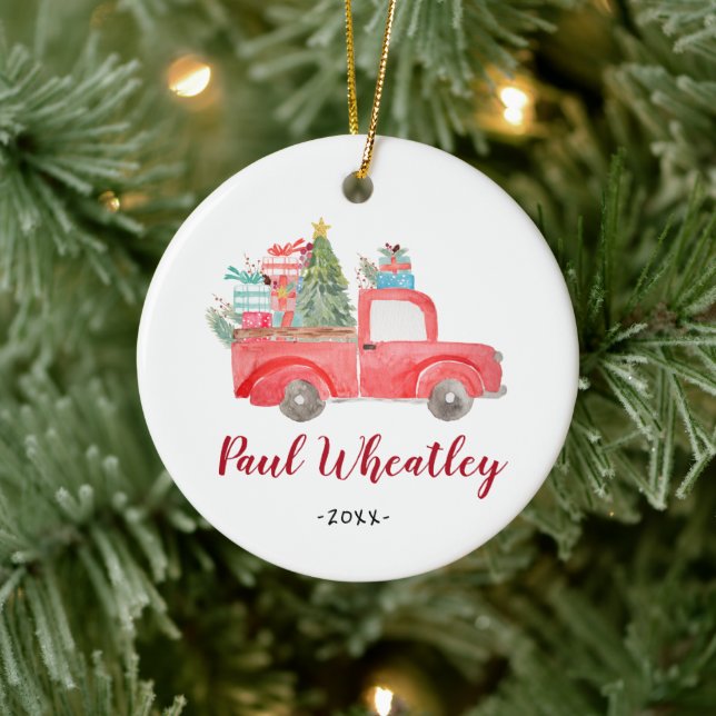 Personalised Boy Newborn Christmas Truck Ornament (Tree)