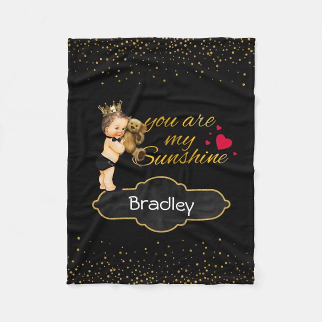 Personalised Boy Prince | Gold Sunshine Nursery Fleece Blanket (Front)