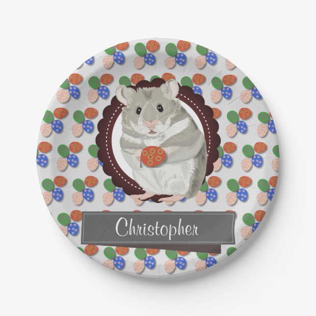 Personalised Boy’s Hamster Easter  Paper Plate (Front)