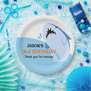 Personalised Boy Shark Birthday Party Paper Plate