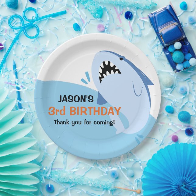 Personalised Boy Shark Birthday Party Paper Plate (Party)