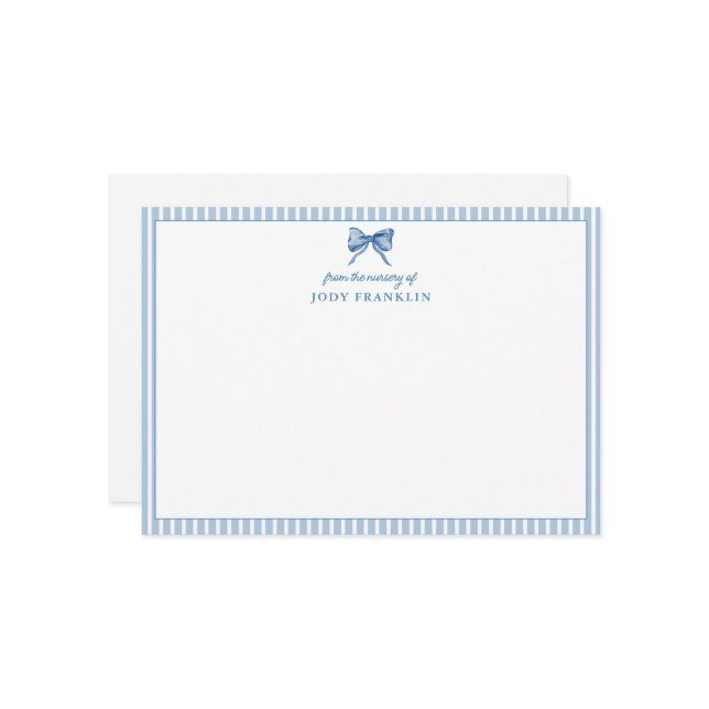 Personalised Boy Stationery Blue Bow Baby Shower  Thank You Card (Front/Back In Situ)