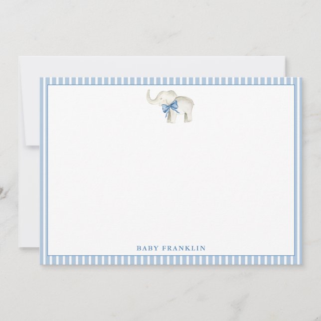 Personalised Boy Stationery Elephant Baby Shower  Thank You Card (Front)