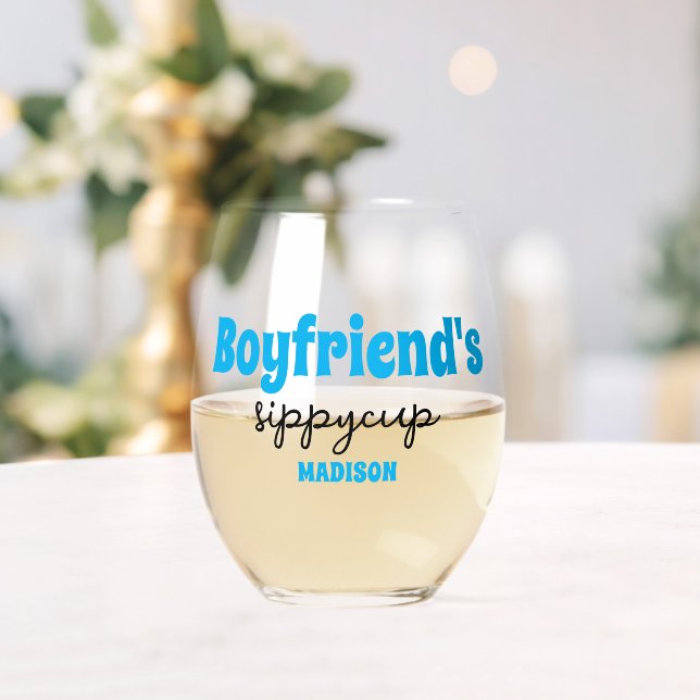 Personalised Boyfriend's Sippy Cup  Stemless Wine Glass (Insitu (Wedding))