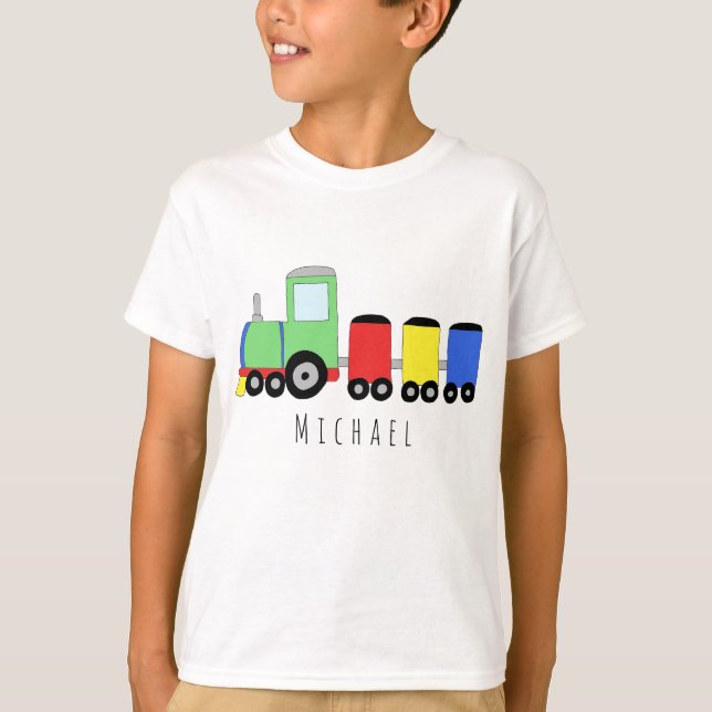 Personalised Boy's Colourful Locomotive Train Name T-Shirt (Front)