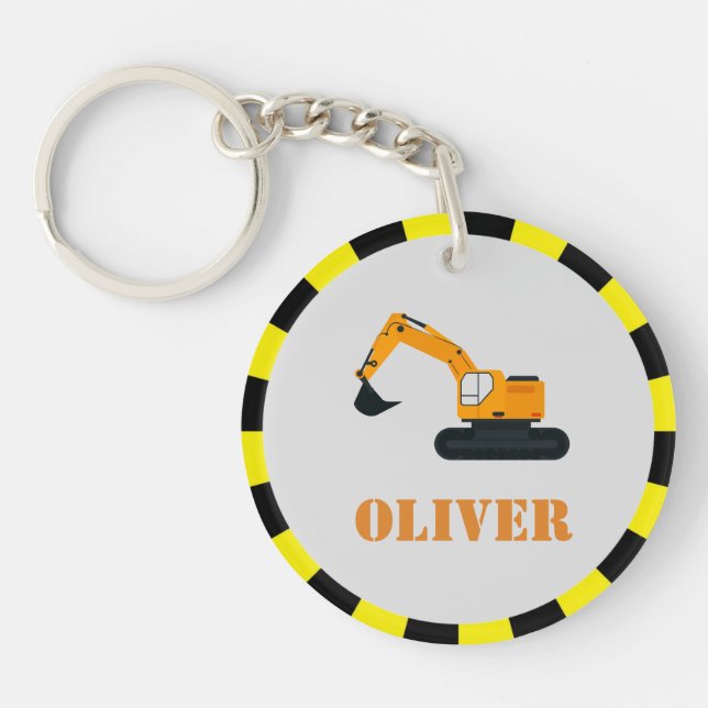 Personalised Boys Construction Diggers Keyring (Front)