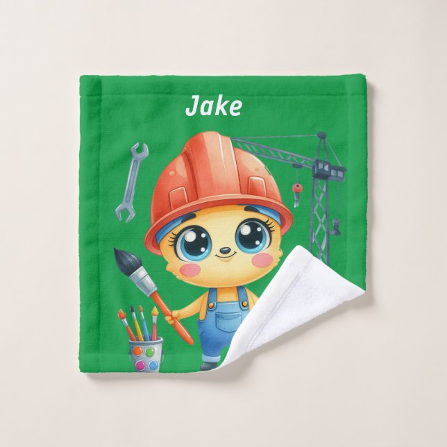 Personalised Boy's Construction site Wash Cloth (Wash Cloth)