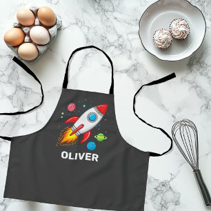 Personalised Boys Cute Rocket Ship Planets  Apron