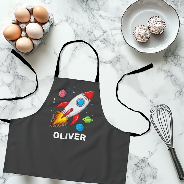 Personalised Boys Cute Rocket Ship Planets  Apron (Creator Uploaded)