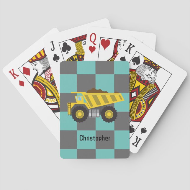 Personalised Boys Dump Truck Kids School  Playing Cards (Back)