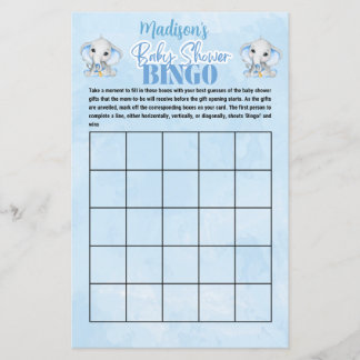 Personalised Boys Elephant Bingo Baby Shower Game
