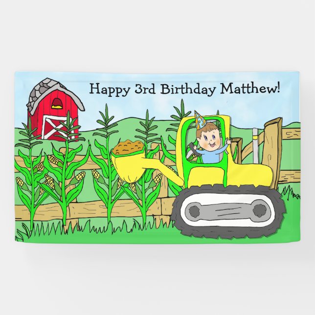 Personalised Boy's Farm Themed Birthday Party Banner (Horizontal)