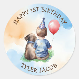 Personalised Boy's First Birthday Classic Round Sticker