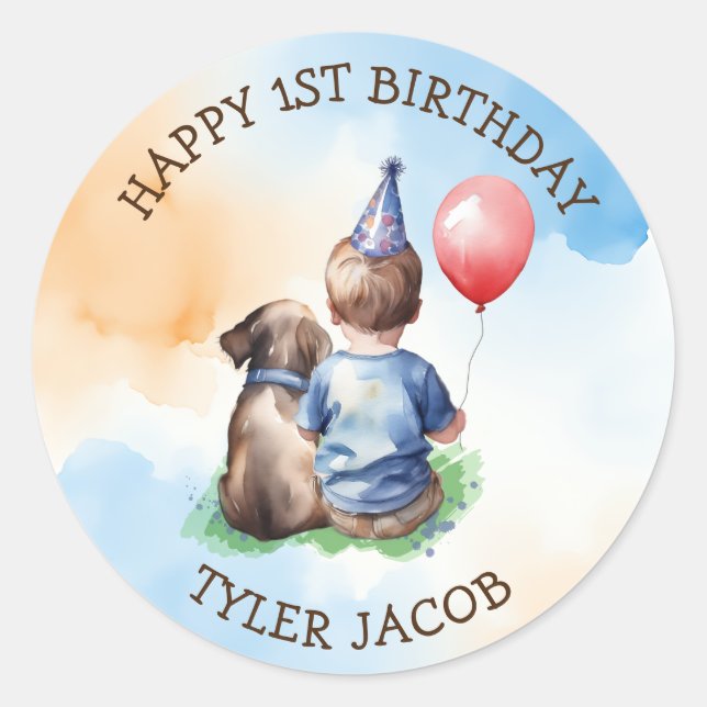 Personalised Boy's First Birthday  Classic Round Sticker (Front)