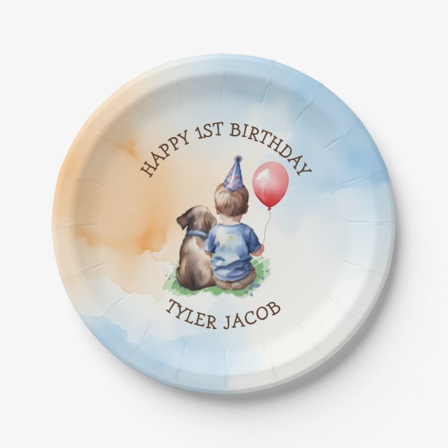Personalised Boy's First Birthday  Paper Plate (Front)