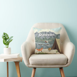 Personalised Boy's Fox Woodland  Camping Mountain Cushion