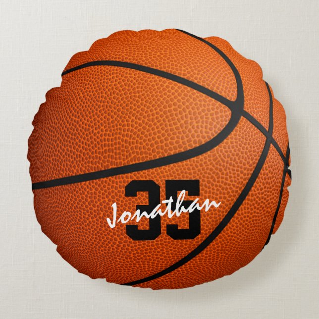 Personalised boys girls basketball  round pillow (Front)