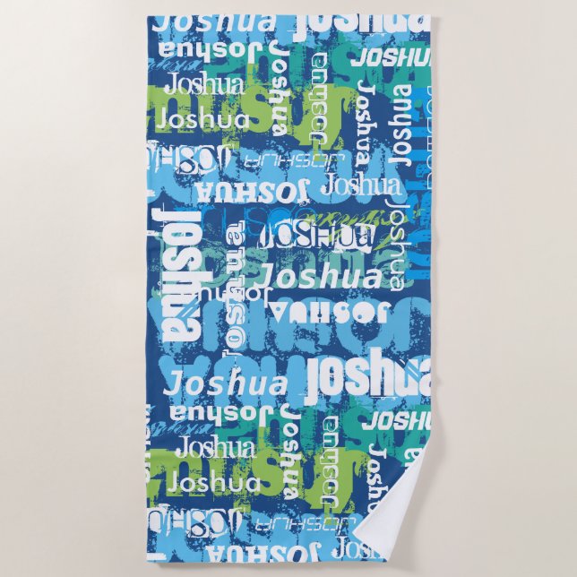 Personalised Boy's Girl's Name Funky Subway Art Beach Towel (Front)