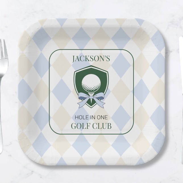 Personalised Boys Golf Blue First Birthday Party Paper Plate (Personalized Boys Golf Blue First Birthday Party Paper Plates)