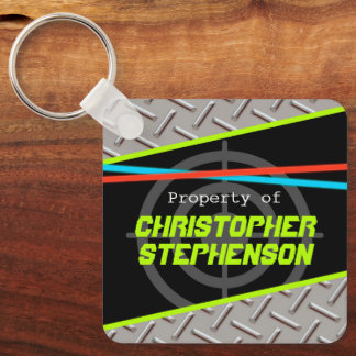Personalised Boys Laser Tag Theme Name ID Keychain