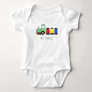Personalised Boy's Locomotive Train with Name Baby Bodysuit