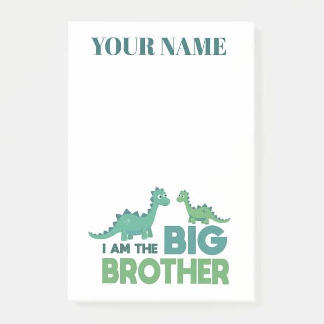 Personalised boys name big brother dinosaur post-it notes (Front)
