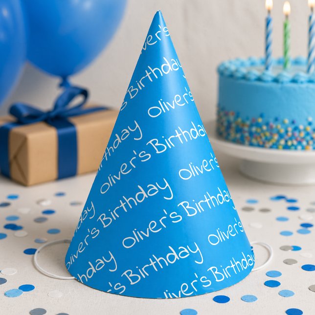 Personalised Boy's Name Birthday Blue Party Hats (Creator Uploaded)