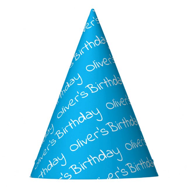 Personalised Boy's Name Birthday Blue Party Hats (Front)