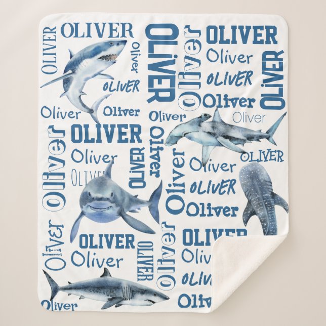 Personalised boys name blanket with sharks (Front)