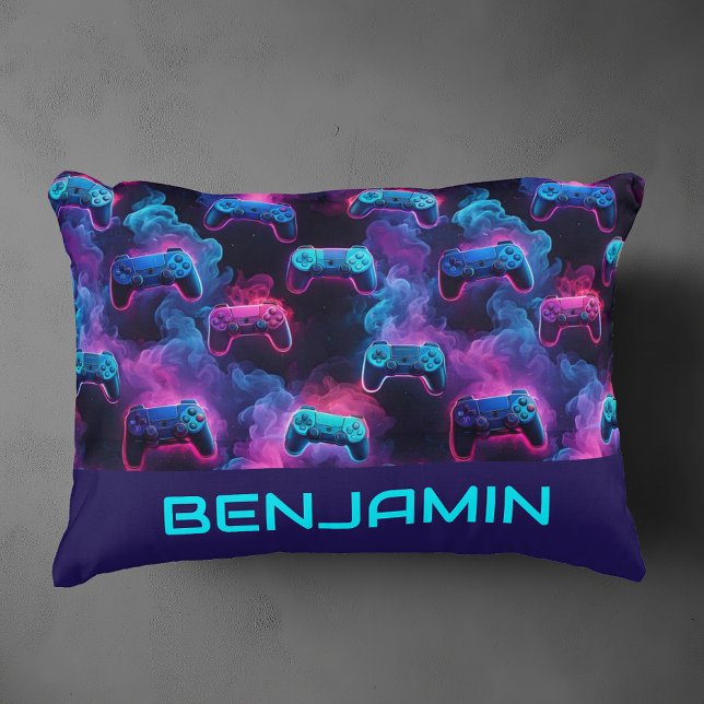 Personalised Boys Neon Video Game Cushion (Creator Uploaded)