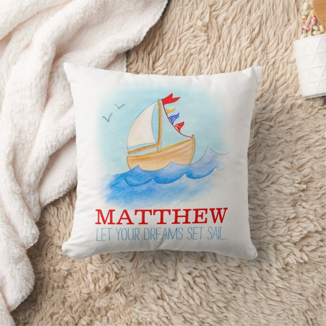 Personalised boys nursery sailing boat name pillow (Blanket)