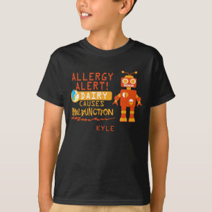 Personalised Boys Orange Robot Dairy Allergy Alert T-Shirt