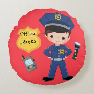 Personalised Boys Police Officer Sirens Round Cushion