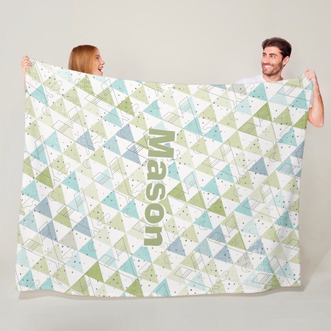 Personalised Boy's Room Modern Teepee Pattern Fleece Blanket (In Situ)