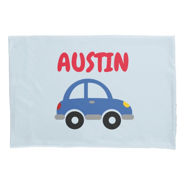 Personalised boys room pillowcase with cute car (Front)
