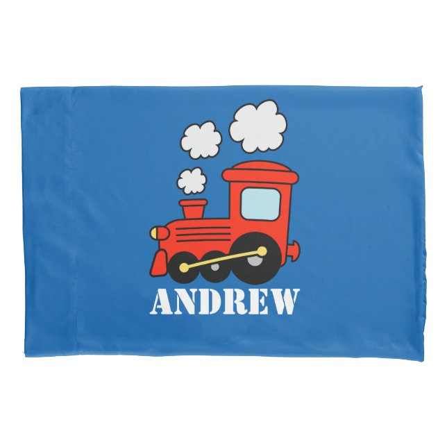 Personalised boys room pillowcase with toy train (Front)