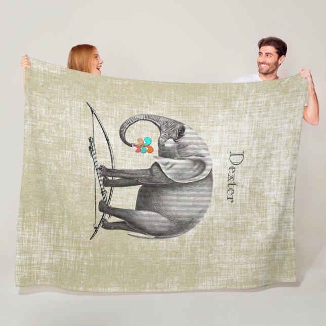 Personalised Boy's Room Vintage Elephant Fleece Blanket (In Situ)