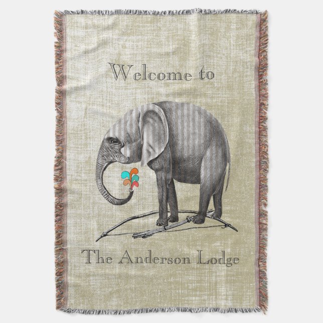 Personalised Boy's Room Vintage Elephant Throw Blanket (Front Vertical)