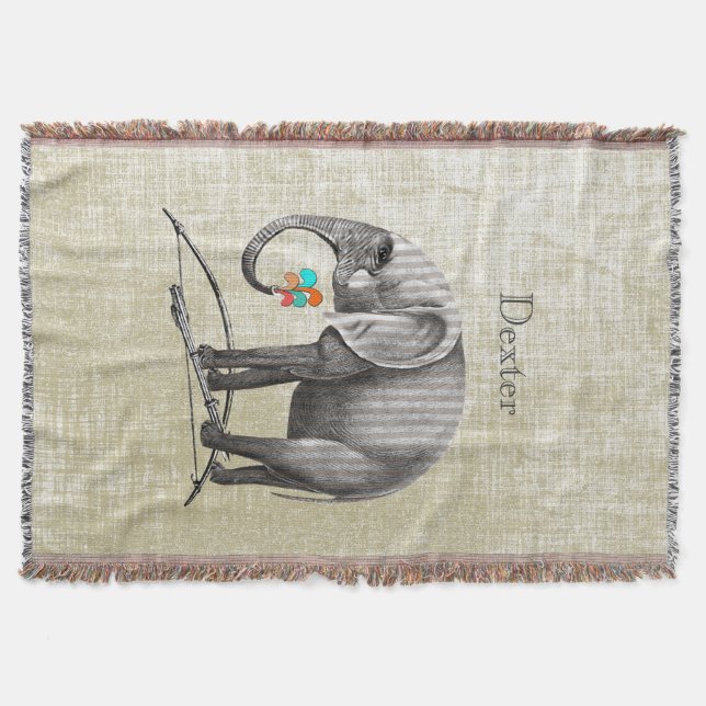 Personalised Boy's Room Vintage Elephant Throw Blanket (Front)