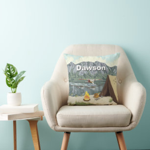 Personalised Boy's Room Woodland  Camping Mountain Cushion