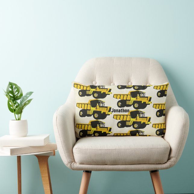 Personalised Boy's Room YELLOW Dump Truck Lumbar Cushion (Chair)