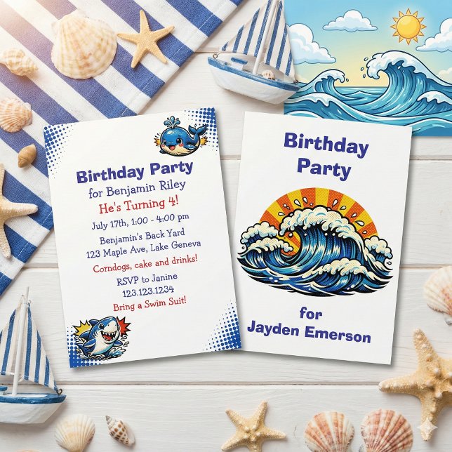 Personalised Boy's Shark and Whale Birthday Party Invitation (Creator Uploaded)