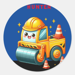 Personalised Boy's Steam Roller Classic Round Sticker
