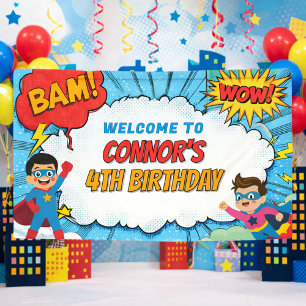 Personalised Boys Superhero Birthday Party Name Banner