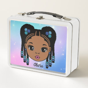 Personalised Braided Hair Baby girl Metal Lunch Box