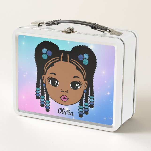 Personalised Braided Hair Baby girl Metal Lunch Box (Front)