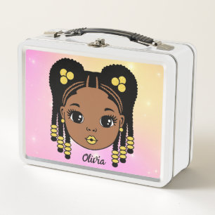 Personalised Braided Hair Baby girl Metal Lunch Box