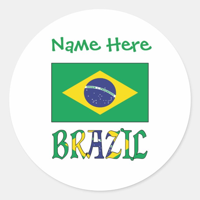 Personalised Brazil Flag Classic Round Sticker (Front)